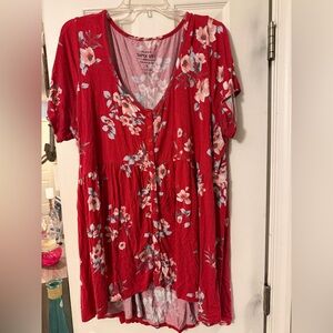 torrid Red Floral Button-Front Tunic Top